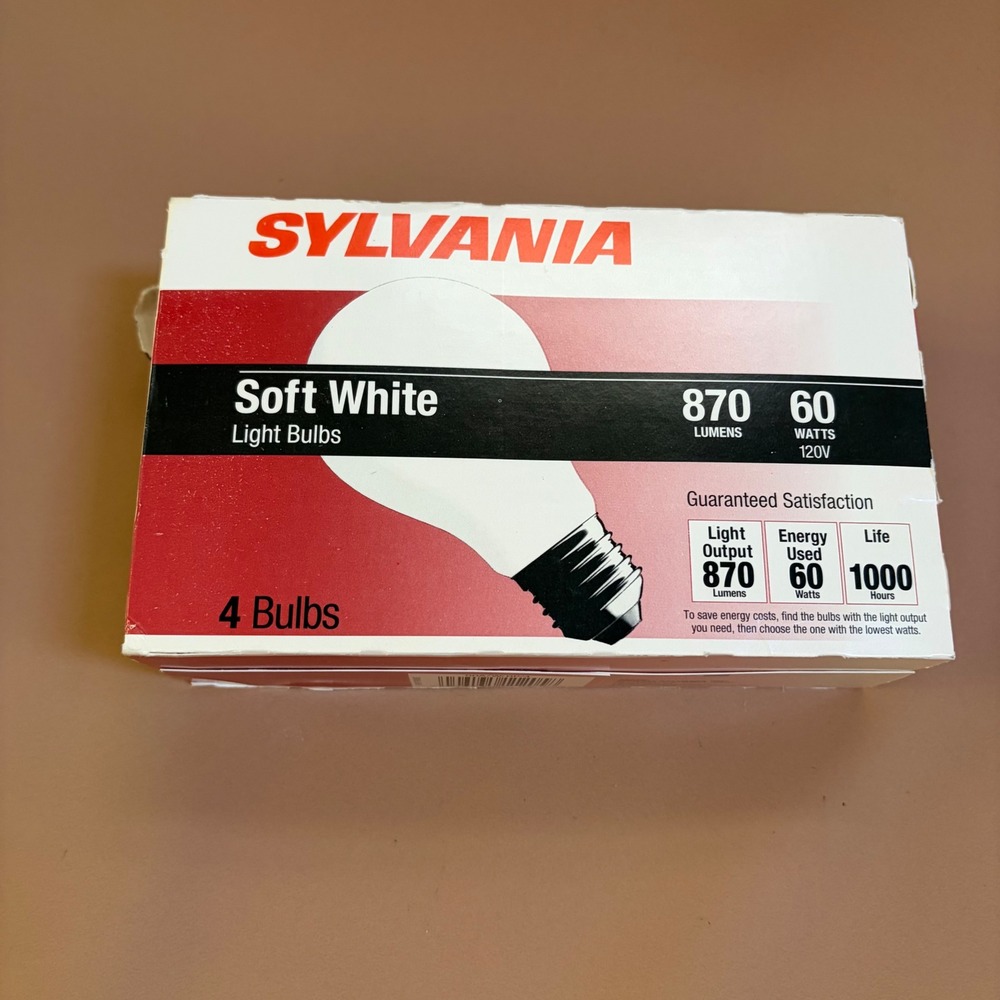 Sylvania Soft White 60W Incandescent Light Bulbs 4 Pack 870 Lumens 60A/W/RP/4